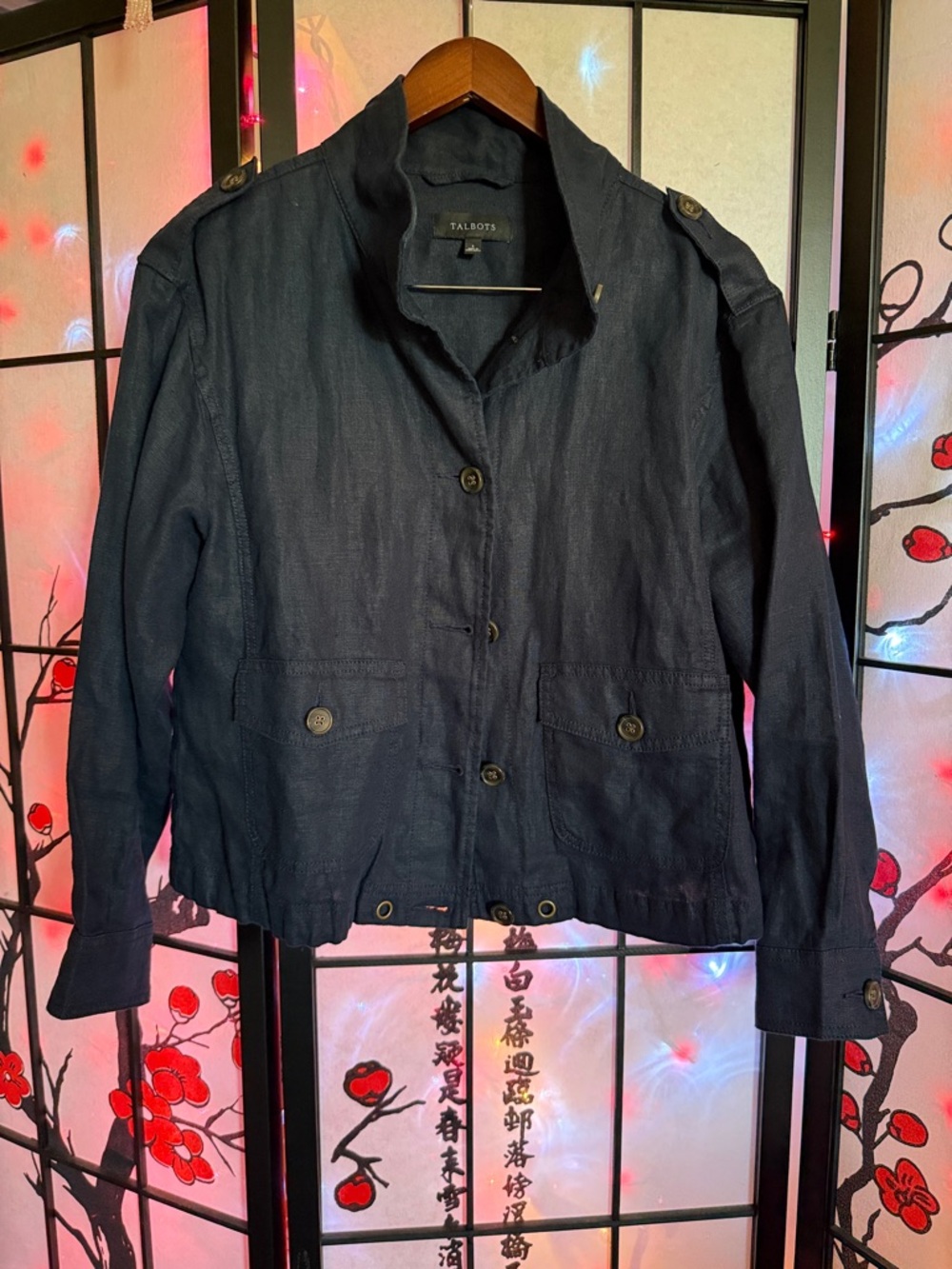 Talbots Navy Linen Button-Front Jacket - Picture 1 of 6